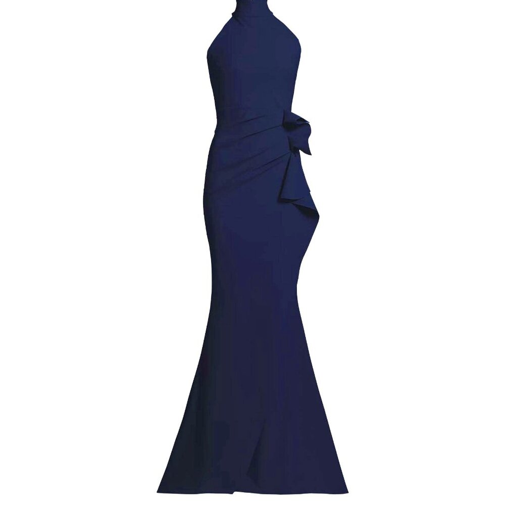 Chiara Boni La Petite Robe / Gudrum Halter Ruffle Gown in Blue Notte - Size 8